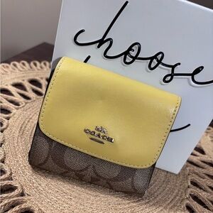 Coach Yellow and Brown Compact Wallet